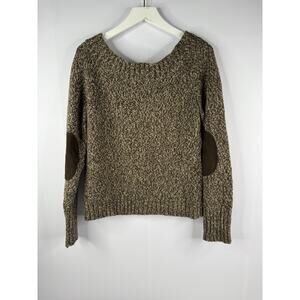 Y2K Old Navy Ragg Sweater Womens XL Elbow Patch Brown Lambswool Angora Academia